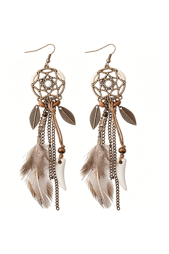 Bohemian Leather Choker Necklace Earrings Set for Women Handmade Dream Catcher Peacock Feather Tassel Earrings Gypsy Headband Headdress Boho Gifts