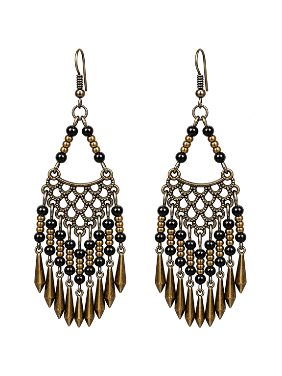 Bohemian Long Beaded Dangle Earrings for Women, Vintage Bronze-Tone Tassel Fringe Drop Earrings, Tribal Chandelier Hook Statement Jewelry Gifts Earrings