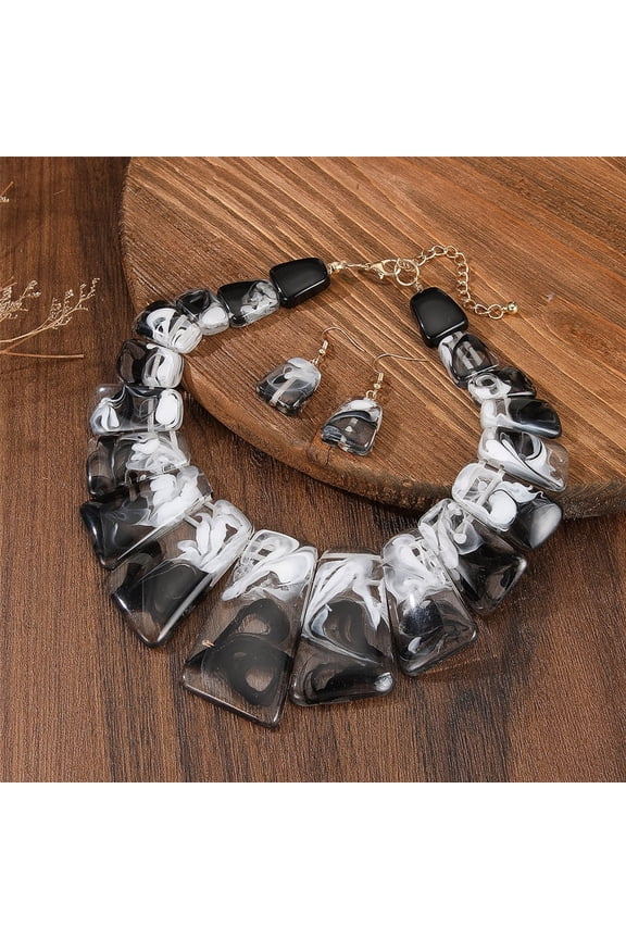 Boho Acrylic Bead Bib Statement Necklace Earring Set Choker for Women Fashion Costume Jewelry Costume Jewelry for Women