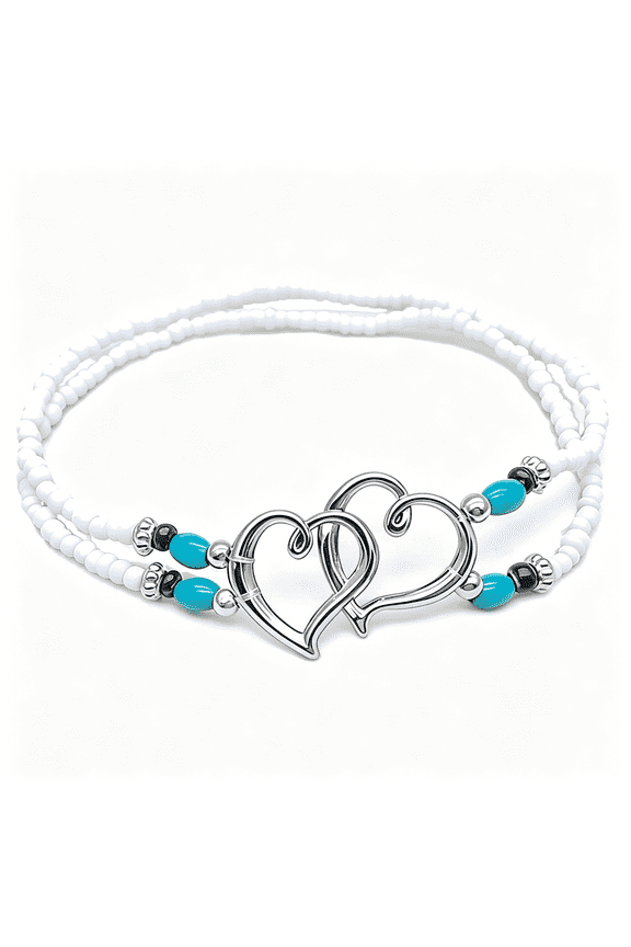 Boho Beaded Ankle Bracelet for Women Double Layered Beaded Anklet Stretch Double Heart Anklet Colorful Beach Anklets for Women Summer Beach Foot Jewelry