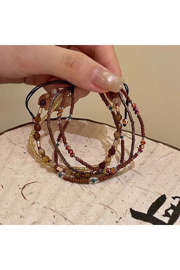 Boho Braided Beaded Ankle Bracelets Handmade Adjustable Beach Wrap Bracelet Draw String Anklets Bracelets Gifts for Women