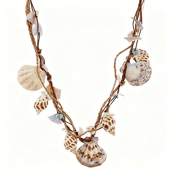 DESIGNICE Boho Braided Rattan Natural Shell Pendant Necklace for Women Handmade Hanging Multilayer Long Chain Friendship Waterproof Beach Jewelry