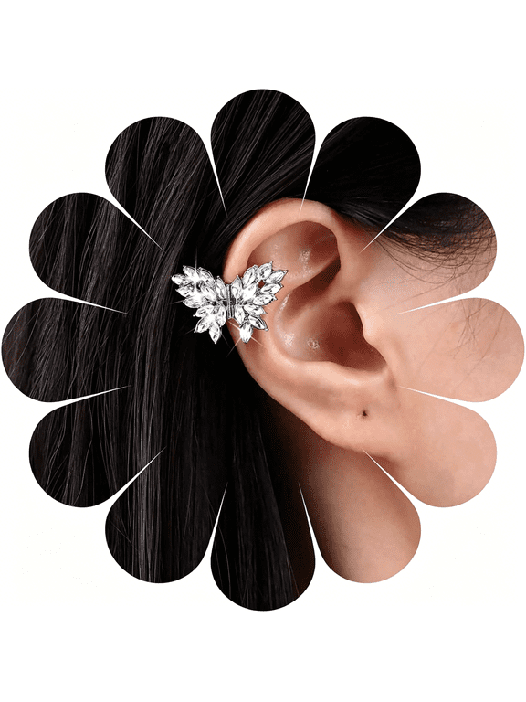 Boho Cz Butterfly Ear Cuff Earrings Silver Wide Ring Earrings Silver Crystal Cuff Earrings Non Pierced Clip on Earrings Minimalist Butterfly Hoop Earring Jewelry