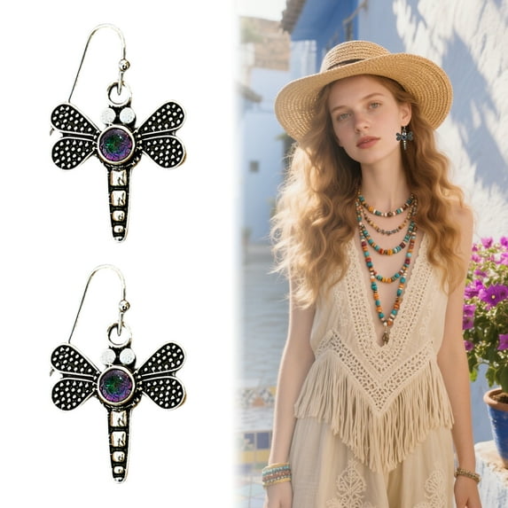 DESIGNICE Boho Earrings,Fishhook Earrings Women Earrings,Faux Gem Dragonfly Boho Earrings for Women,Style5