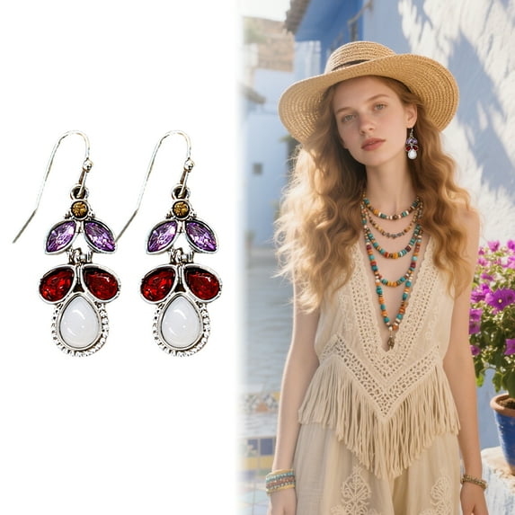 DESIGNICE Boho Earrings,Fishhook Earrings Women Earrings,Imitation Gem Statement Earrings for Women,Style1