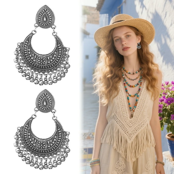 DESIGNICE Boho Earrings,Stud Earrings Statement Earrings for Women,Bell Tassel Hollow Pattern Cute Earrings for Women,Style1