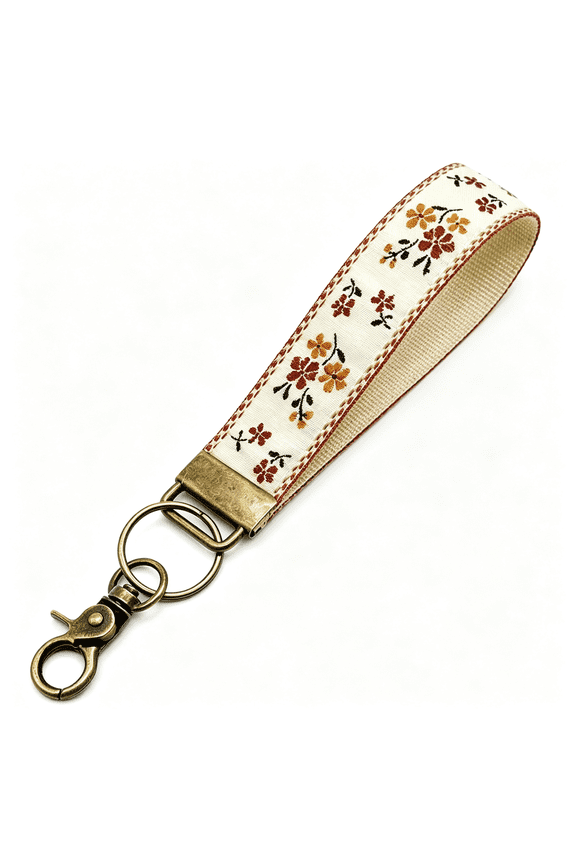 Boho Embroidered Wristlet Keychain for Women-Cute Floral Fabric Key Chain Lanyard Charming Style Cute Keychain Wristlet
