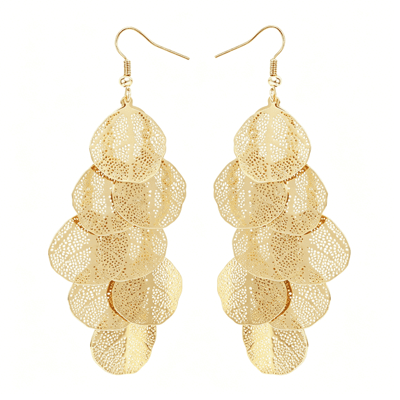 DESIGNICE Boho Gold Dangle Earrings for Women Trendy Long Drop Chandelier Bohemian Fligree Leaf Earrings Dangling Lightweight Hyopallergenic for Women
