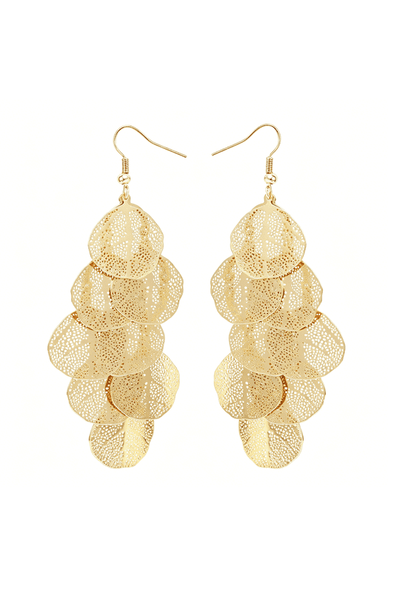 Boho Gold Dangle Earrings for Women Trendy Long Drop Chandelier Bohemian Fligree Leaf Earrings Dangling Lightweight Hyopallergenic for Women