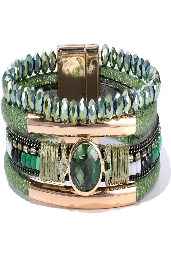 Boho Leather Wrap Bracelets Beaded Stackable Cuff Bracelet Country Concert Outfits Western Jewelry for Women