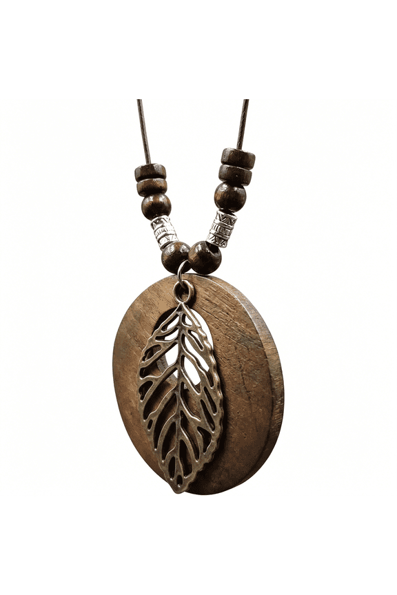 Boho Long Necklaces for Women,Vintage Stacking Leather Cord Necklace with Wooden Disc Pendant,Adjustable Trendy Jewelry for Party Accessories and Daily Wear Statement Pieces