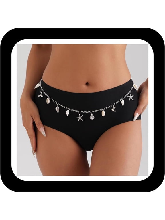 Boho Pearl Shell Waist Body Chain Starfish Conch Belly Chain Beach Bikini Body Chain Ocean Trinkets Waist Chain Belt