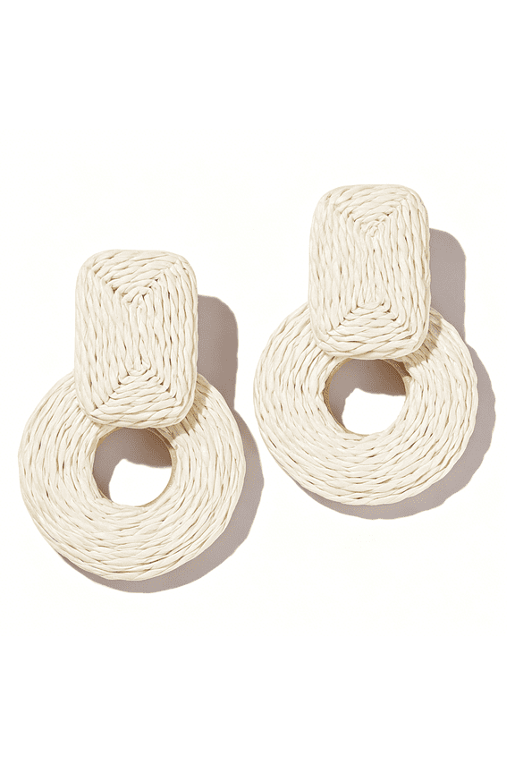 Boho Rattan Dangle Earrings-Handmade Straw Wrap Summer Drop Dangling Earrings for Women
