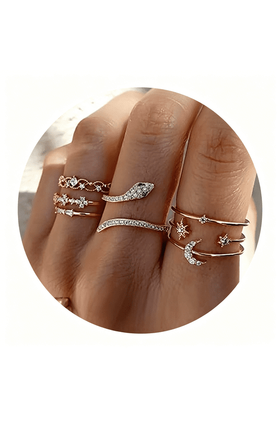 Boho Retro Stackable Rings Sets for Women Knuckle Joint Finger Knuckle Nail Ring Sets Moon Stars Stack Preppy Statement Rings Cute Trendy Stuff Jewelry