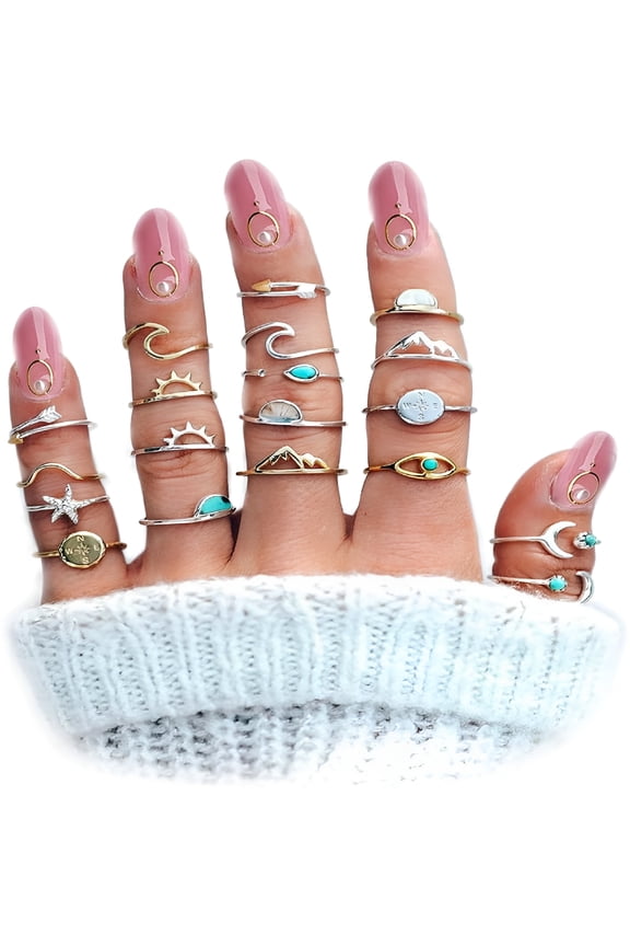 Boho Retro Stackable Rings Sets for Women Knuckle Joint Finger Knuckle Nail Ring Sets Moon Stars Stack Preppy Statement Rings Cute Trendy Stuff Jewelry