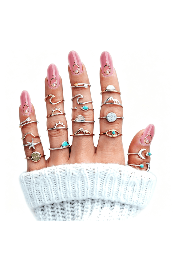 Boho Retro Stackable Rings Sets for Women Knuckle Joint Finger Knuckle Nail Ring Sets Moon Stars Stack Preppy Statement Rings Cute Trendy Stuff Jewelry