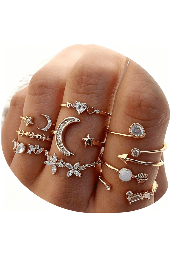 Boho Retro Stackable Rings Sets for Women Knuckle Joint Finger Knuckle Nail Ring Sets Moon Stars Stack Preppy Statement Rings Cute Trendy Stuff Jewelry