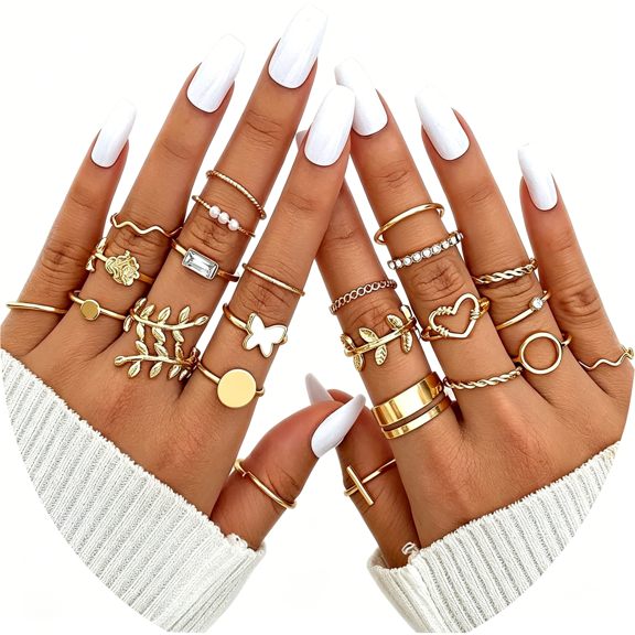 DESIGNICE Boho Retro Stackable Rings Sets for Women Knuckle Joint Finger Knuckle Nail Ring Sets Moon Stars Stack Preppy Statement Rings Cute Trendy Stuff Jewelry