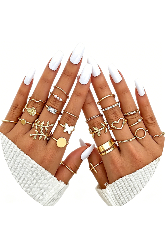 Boho Retro Stackable Rings Sets for Women Knuckle Joint Finger Knuckle Nail Ring Sets Moon Stars Stack Preppy Statement Rings Cute Trendy Stuff Jewelry