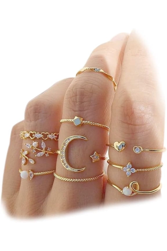 Boho Retro Stackable Rings Sets for Women Knuckle Joint Finger Knuckle Nail Ring Sets Moon Stars Stack Preppy Statement Rings Cute Trendy Stuff Jewelry