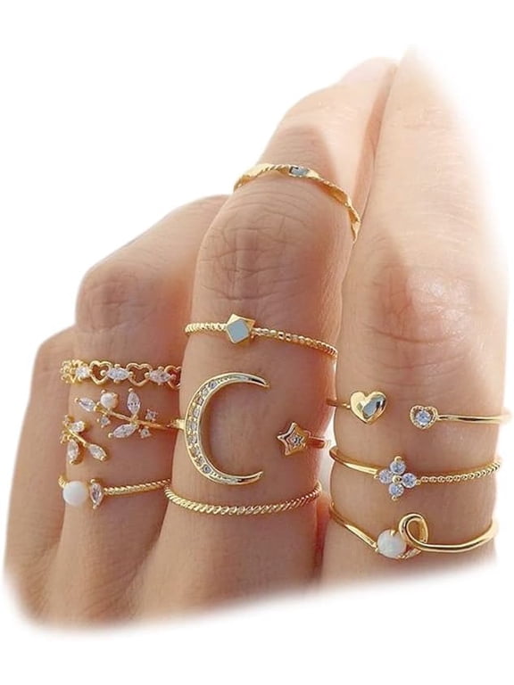 Boho Retro Stackable Rings Sets for Women Knuckle Joint Finger Knuckle Nail Ring Sets Moon Stars Stack Preppy Statement Rings Cute Trendy Stuff Jewelry