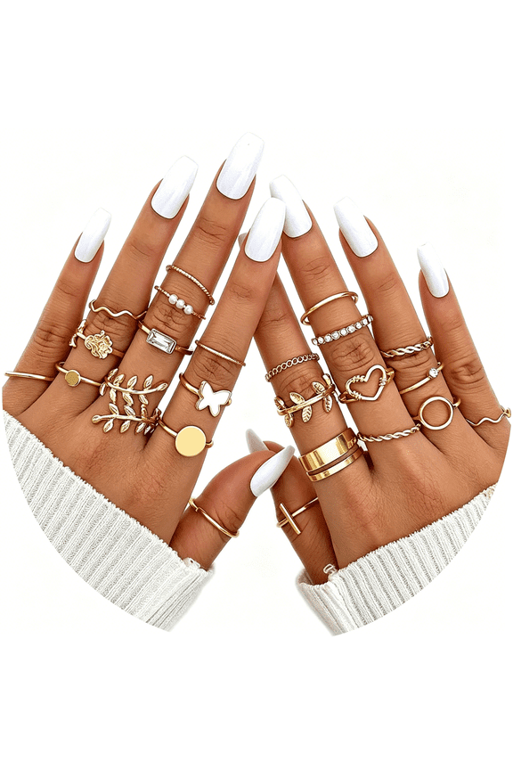 Boho Retro Stackable Rings Sets for Women Knuckle Joint Finger Knuckle Nail Ring Sets Moon Stars Stack Preppy Statement Rings Cute Trendy Stuff Jewelry