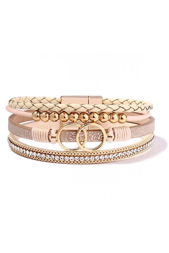 Boho Wrap Bracelets Leather Cuff Bangle Gold Beaded Bracelets for Women Stackable Infinity Bracelets Jewelry with Clasp