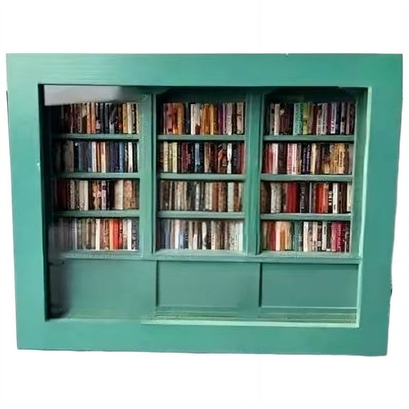 DESIGNICE Bookshelf Mini Ornament,Unique Design Mini Books,Realistic and Detailed Wooden Bookshelf,Green