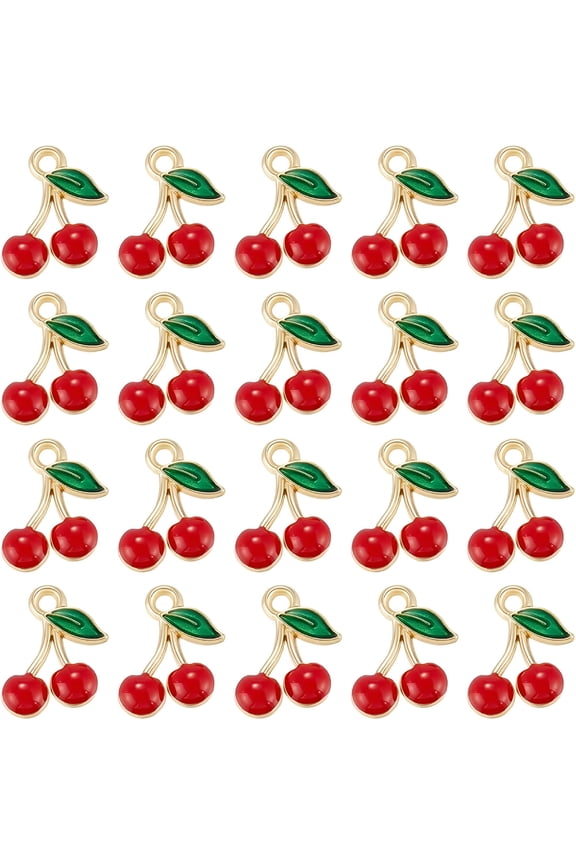 Box 60Pcs Red Cherry Charm Enamel Fruit Charms Bulk Golden Metal Alloy Fruits Food Cherries Mini Dangle Charm for Jewelry Making Charms Bracelets Necklace Earring DIY Crafts Accessories