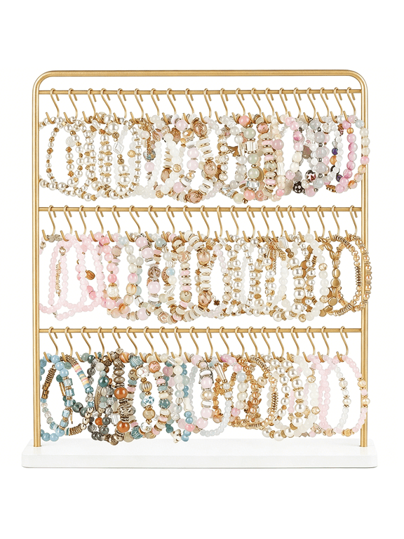 Bracelet Holder Metal Jewelry Organizer Display Stand Gold Necklace Holder with 60 Hooks Modern Storage Rack Hanger for Bangle Bedroom Dressing Table Decor Gifts for Women