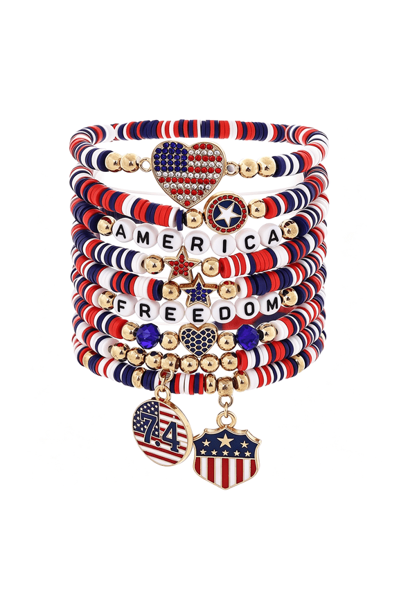 Bracelets 4Th of July Bracelets for Women Red White Blue Clay Beads Stackable Stretch Bracelet American Independence Day Accessories for Women Teens Usa 250Th Patriotic Jewelry
