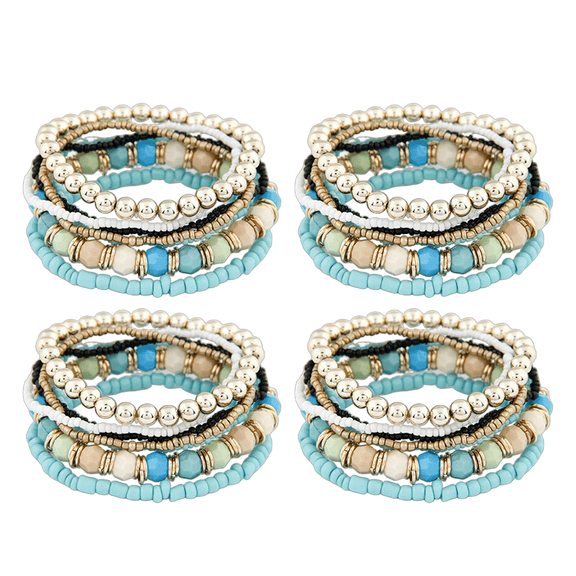 DESIGNICE Bracelets for Teen Girls Bohemian Bracelet Friendship Bracelets Hybrid Multi-Layered Elastic Matching Bracelets Light Blue