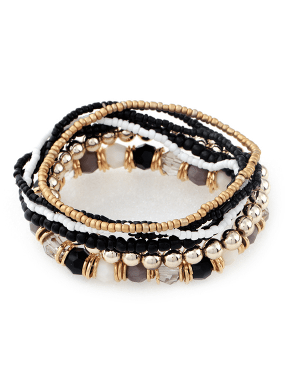 Bracelets for Women Boho Chic 4-Layer Beaded Bracelet for Women Jewelry for Women Mixed Colors Charm Bracelet Black