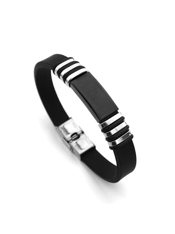 Bracelets for Women Titanium Steel Bracelet for Men Soft Silicone Stainless Steel Band Charm Bracelet for Men Black