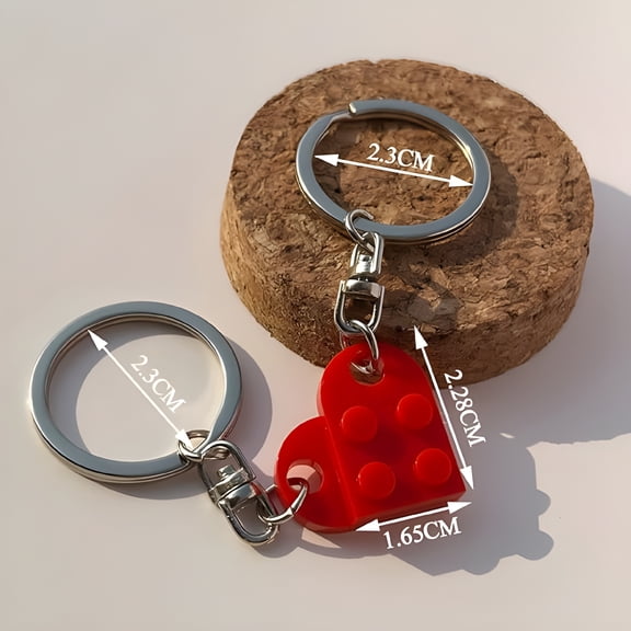 DESIGNICE Brick Heart Keychain for Couple Boyfriend Girlfriend Best Friend,Cute Brick Matching Keychains Set for Husband Wife
