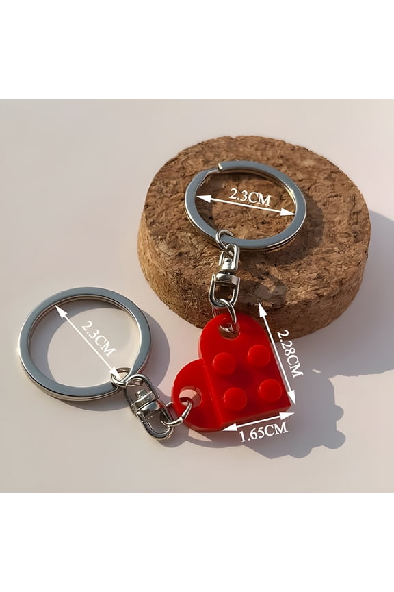 Brick Heart Keychain for Couple Boyfriend Girlfriend Best Friend,Cute Brick Matching Keychains Set for Husband Wife