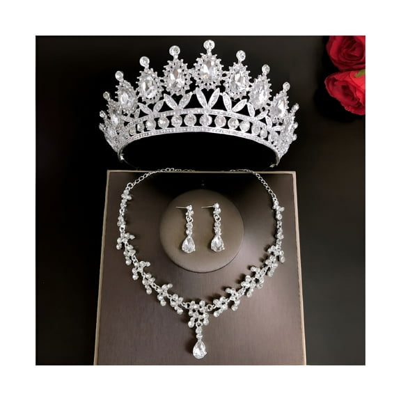 DESIGNICE Bridal Tiaras Crown Set with Earring Kit & Necklace Handmade Luxury Crystal Hair Accessories for Party Prom Silver