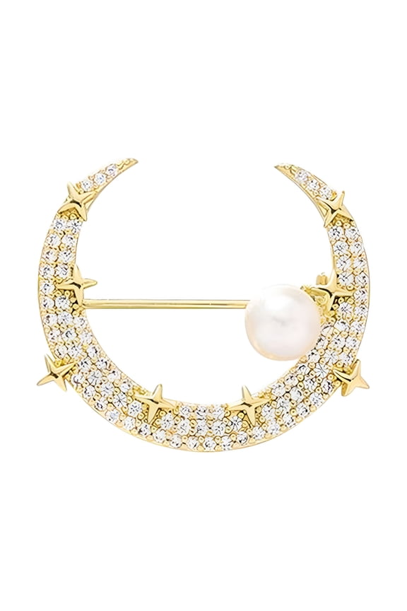 Brooch Pins for Women Fashion Star Moon Brooch Pearl Suit Accessories Pin Fixed Clothes Corsage Buckle Needle Jewelry