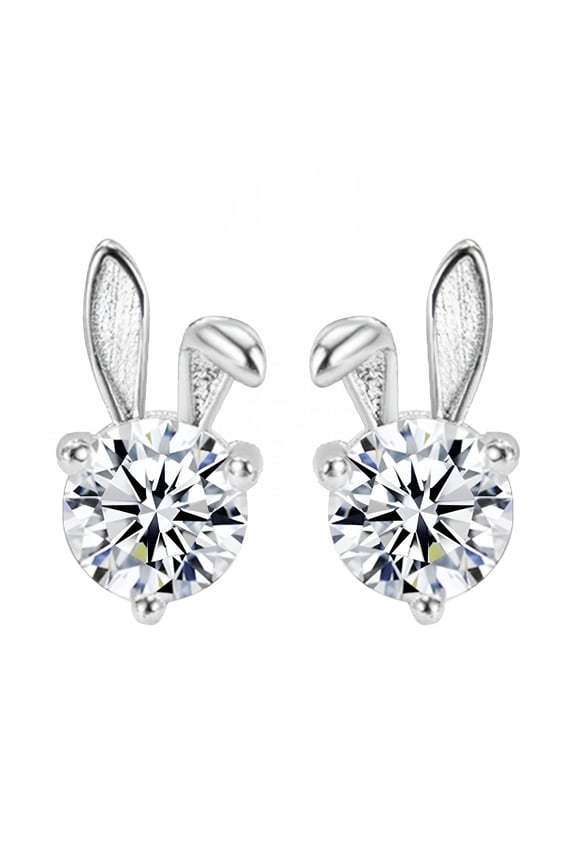 Bunny Earrings for Women Ladies Silver Zircon Stud Earrings Easter Rabbit Jewelry Gifts for Bunny Rabbit Lovers