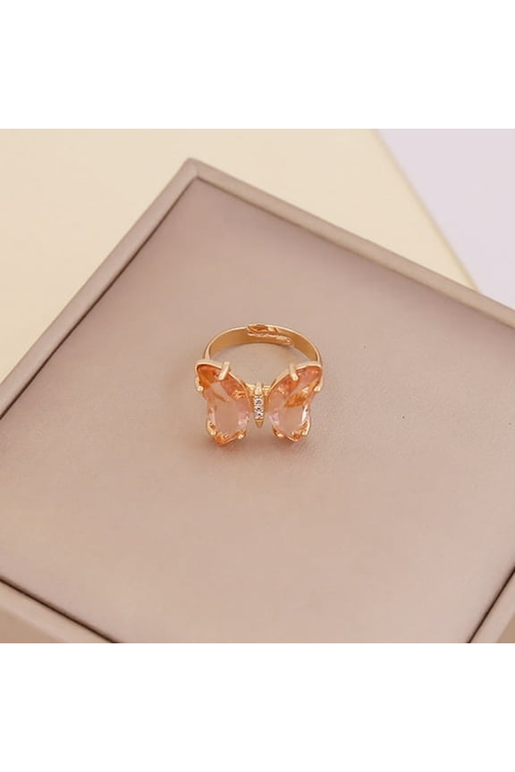 Butterfly Crystal Adjustable Birthstone Rings for Women Teen Jewelry Boho Trendy Iridescent Y2K Dainty Butterfly Jewelry Gifts for Girlfriend Daughter Womens Adjustable Rings