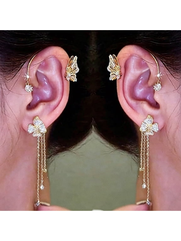 Butterfly Tassel Ear Cuff, Non-Piercing Clip-On Earrings for Women