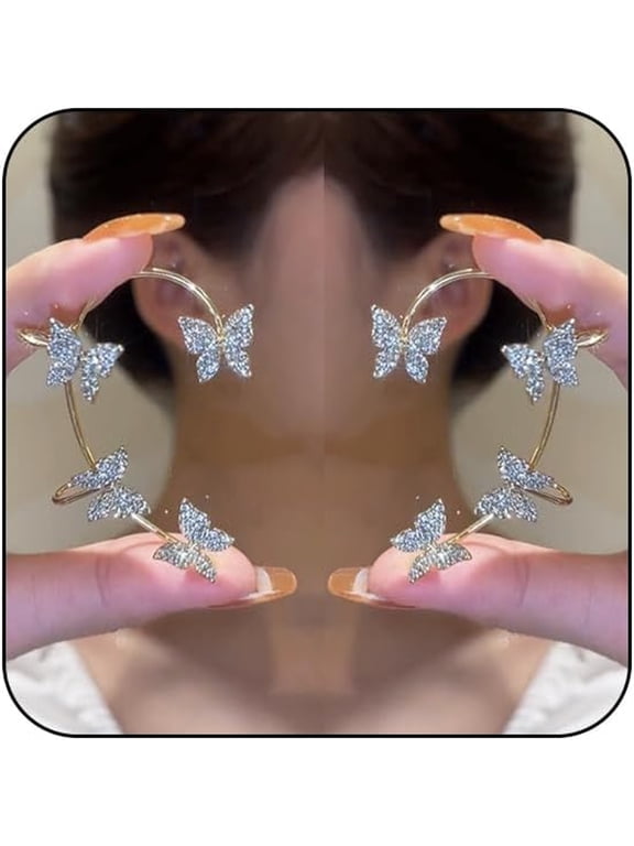 Butterfly Ear Cuffs Earrings Rhinestone Butterfly Ear Wrap No Piercing Ear Cuff Clip on Earrings for Women