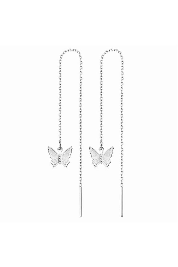 Butterfly Threader Tassel Earrings, Stainless Steel, Long Chain Dangle Drop Earrings