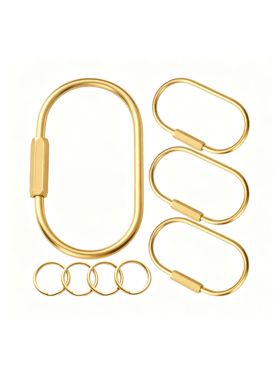 Carabiner Keychain Clip with Lock,Gold Key Chain Rings,Purse Bag Charms Durable Carabiner for Keys,Brass Screw Lock Key Holder,Anti-Lost Oval Keyring Clip,Large Capacity Key Holder