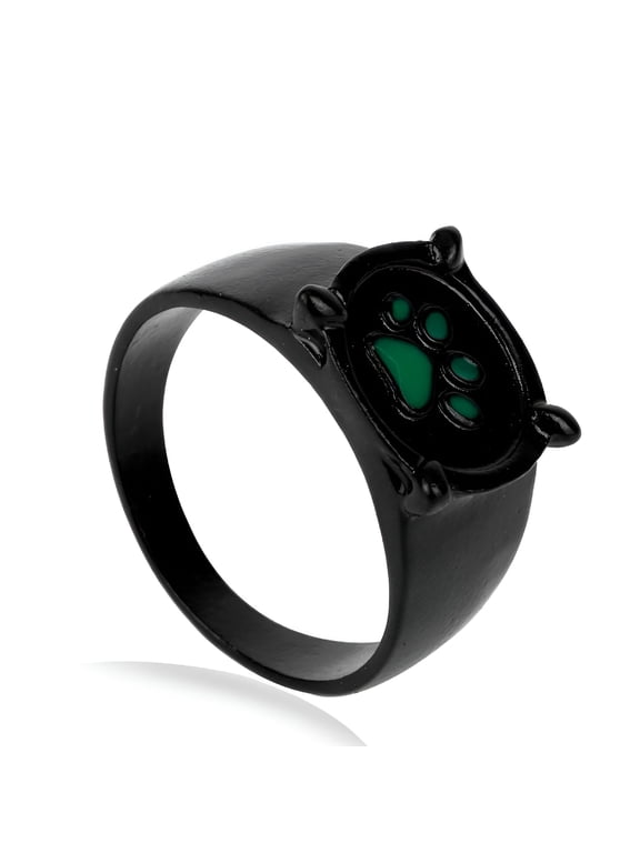 Cartoon Paw Print Ring for Men and Women - Black Alloy Animal Jewelry with Cute Cat Design - Unisex Fashion Party Gift and Birthday Present