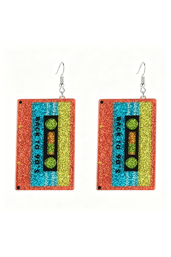 Cassette Tape Earrings for Women 80S 90S Neon Earrings Fashion Funny Vintage Neon Tape Optical Disc Acrylic Drop Dangle Earrings Outfit Party Accessories Jewelry Gifts