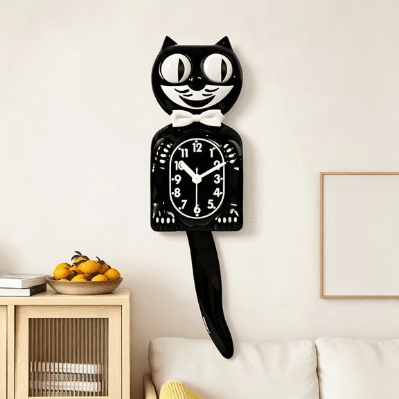 DESIGNICE Cat Clock with Moving Eyes and Tail,Battery Operated Wall Clock,Perfect for Living Room Bedroom Kitchen Home Decor,Unique Gift,Battery Not Included