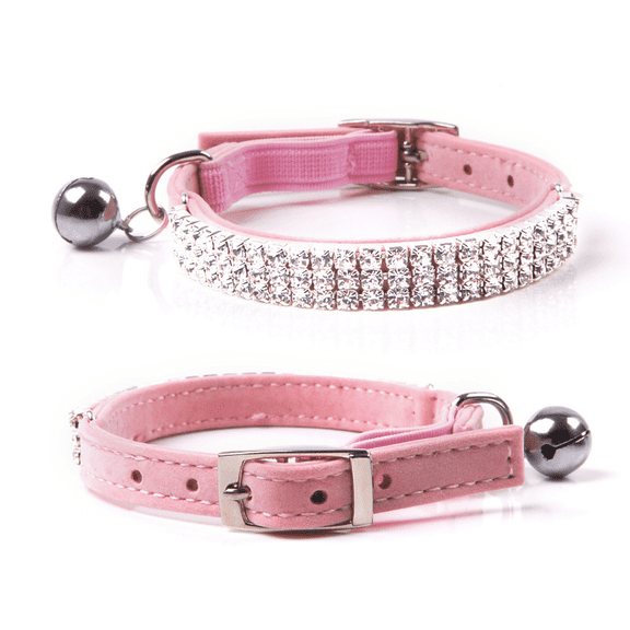DESIGNICE Cat Collar Elastic & Bendable Cat Collar with Bells Sparkling Crystals Small Dog Collar,Pink