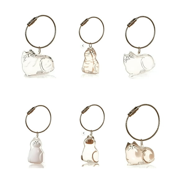 DESIGNICE Cat Hair Memorial Keychain, Transparent Pet Fur Keepsake Capsule with 6 Cute Designs, Portable Sentiment Memento Accessory for Cat Lovers