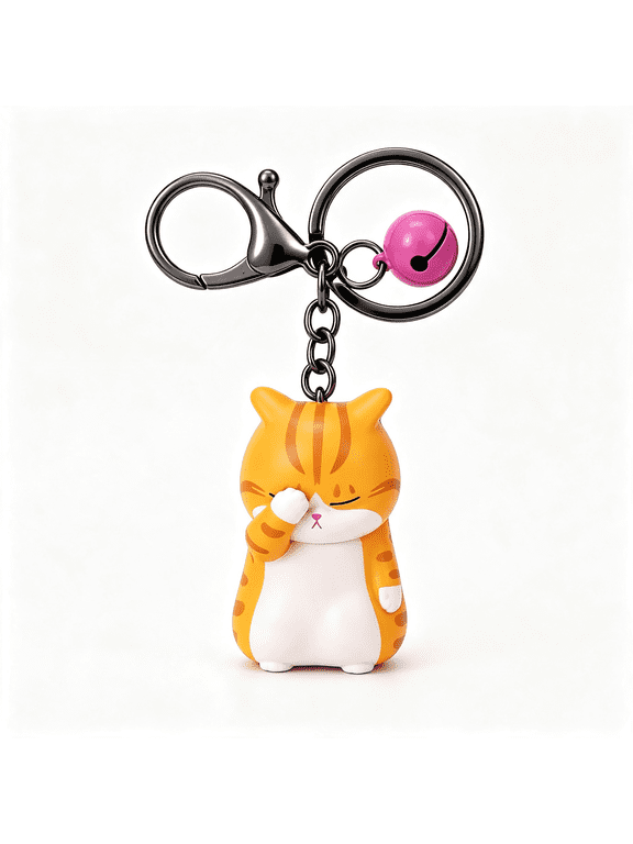Cat Keychain Charms Cute Key Chain Shy Chubby Kitten Decor | 2In/5Cm Shy Cat Molded Charm with Metal Key Ring Lobster Clasp and Bell for Handbags Backpacks Purses Keys and Zipper Pulls
